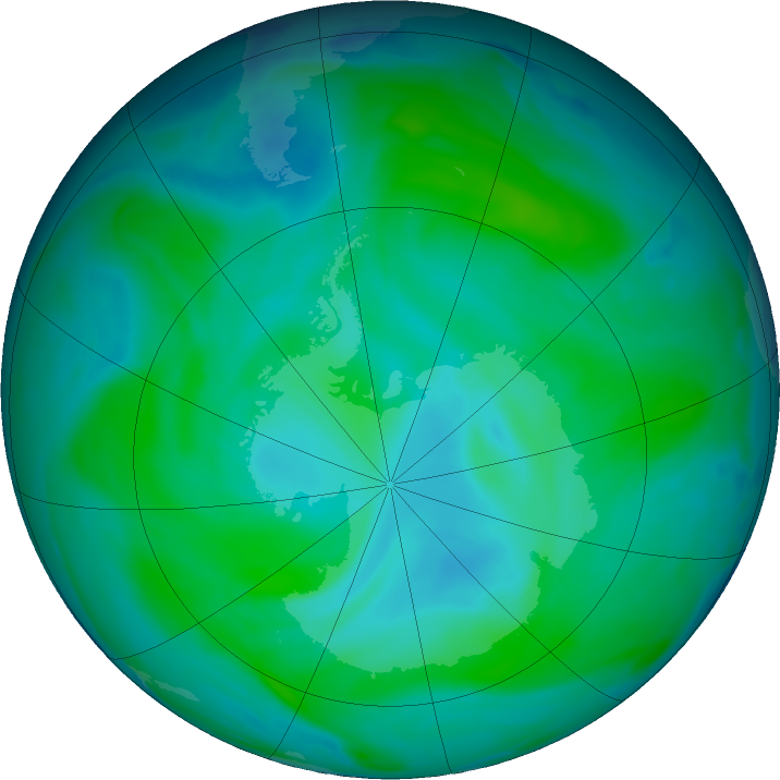 Antarctic ozone map for 16 January 2024